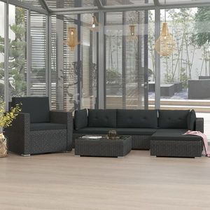 vidaXL Set mobilier de grădină cu perne, 6 piese, negru, poliratan imagine