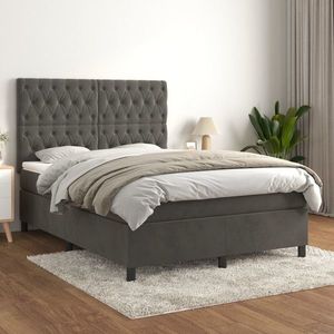 vidaXL Pat box spring cu saltea, gri închis, 140x200 cm, catifea imagine