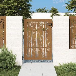 vidaXL Poartă pentru grădină, 85x125 cm, oțel corten, model bambus imagine