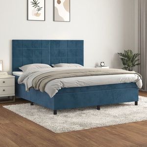 vidaXL Pat box spring cu saltea, albastru închis, 180x200 cm, catifea imagine