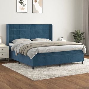 vidaXL Pat box spring cu saltea, albastru închis, 180x200 cm, catifea imagine