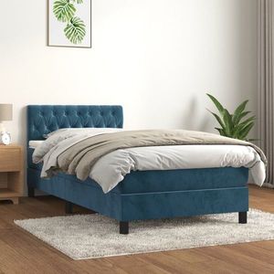 vidaXL Pat box spring cu saltea, albastru închis, 90x190 cm, catifea imagine