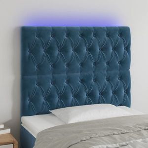 vidaXL Tăblie de pat cu LED, albastru închis, 90x7x118/128cm, catifea imagine