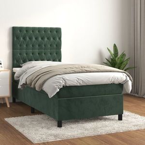 vidaXL Pat box spring cu saltea, verde închis, 90x190 cm, catifea imagine