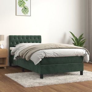 vidaXL Pat box spring cu saltea, verde închis, 90x190 cm, catifea imagine