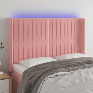 vidaXL Tăblie de pat cu LED, roz, 147x16x118/128 cm, catifea imagine