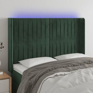 vidaXL Tăblie de pat cu LED, verde închis, 147x16x118/128 cm, catifea imagine