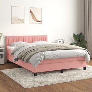 vidaXL Pat box spring cu saltea, roz, 140x200 cm, catifea imagine