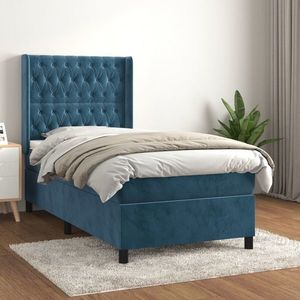 vidaXL Pat box spring cu saltea, albastru închis, 90x190 cm, catifea imagine