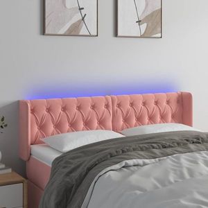 vidaXL Tăblie de pat cu LED, roz, 163x16x78/88 cm, catifea imagine