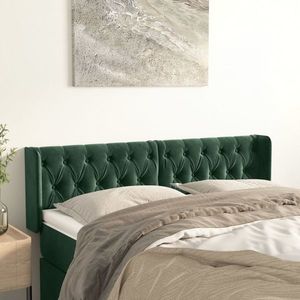 vidaXL Tăblie de pat cu aripioare verde închis 147x16x78/88 cm catifea imagine