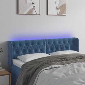 vidaXL Tăblie de pat cu LED, albastru închis, 147x16x78/88 cm, catifea imagine