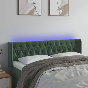 vidaXL Tăblie de pat cu LED, verde închis, 163x16x78/88 cm, catifea imagine