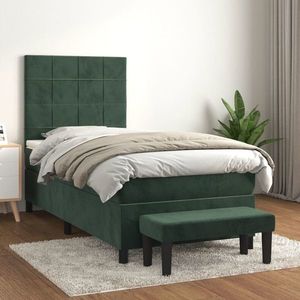 vidaXL Pat box spring cu saltea, verde închis, 90x190 cm, catifea imagine