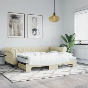 vidaXL Pat de zi cu extensie și saltele crem 90x200 cm piele ecologică imagine