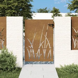 vidaXL Poartă pentru grădină, 85x125 cm, oțel corten, model iarbă imagine