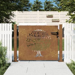 vidaXL Poartă pentru grădină, 105x80 cm, oțel corten, model copac imagine