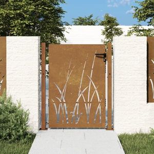 vidaXL Poartă pentru grădină, 105x130 cm, oțel corten, model iarbă imagine