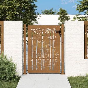 vidaXL Poartă pentru grădină, 105x130 cm, oțel corten, model bambus imagine