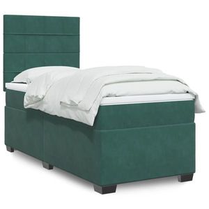 vidaXL Pat box spring cu saltea, verde închis, 90x190 cm, catifea imagine