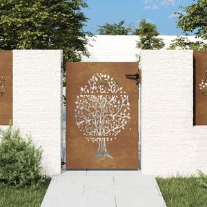 vidaXL Poartă pentru grădină, 85x125 cm, oțel corten, model copac imagine