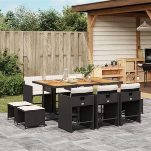 vidaXL Set mobilier de exterior cu perne, 11 piese, negru, poliratan imagine