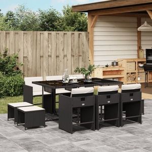 vidaXL Set mobilier de exterior cu perne, 11 piese, negru, poliratan imagine