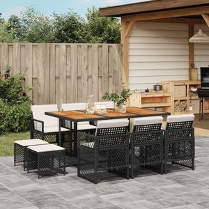 vidaXL Set mobilier de exterior cu perne, 11 piese, negru, poliratan imagine