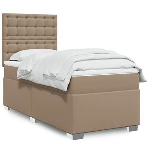 vidaXL Pat box spring cu saltea, cappuccino, 90x190 cm piele ecologică imagine