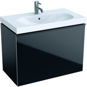 Set mobilier Geberit Acanto cu lavoar 75x42.2cm si dulap baza 74x41.6cm cu un sertar sticla negru corp negru mat imagine