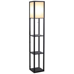 HOMCOM Lampă de podea cu rafturi pentru cărți, Design Modern, 3 Nivele, Cablu Metalic, 26x26x160cm, Negru-Alb | Aosom Romania imagine