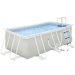 Outsunny Piscina Supraterana Dreptunghiulara cu Pompa Filtru si Scara Incluse, 440x240x122cm, Gri | Aosom Romania imagine