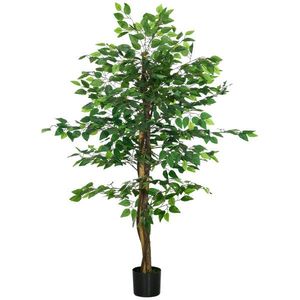 HOMCOM Ficus artificial cu ghiveci de 5 ft, planta artificiala de interior, exterior, pentru decorarea camerei de zi, biroului imagine