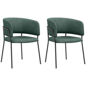 HOMCOM Set de Scaune, Scaune de Bucătărie Tapițate Moderne din Catifea cu Spate, Cotieră și Picioare Metalice, 57x53x73 cm, Verde imagine