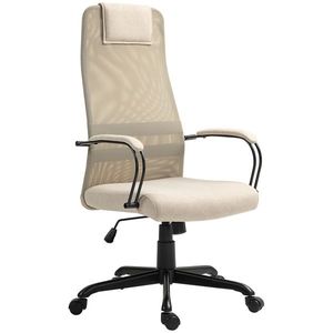 HOMCOM Scaun de Birou Ergonomic Rotativ cu Reclinare, Înălțime Reglabilă și Roți, 58x61x115-125 cm, Bej | Aosom Romania imagine