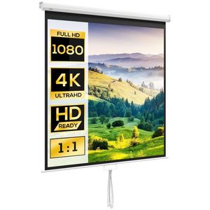 HOMCOM Ecran de Proiecție TV și Proiector de Cinema 4k, Fixare pe Perete sau Tavan, 149x149 cm, Alb | Aosom Romania imagine