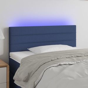 vidaXL Tăblie de pat cu LED, albastru, 90x5x78/88 cm, textil imagine