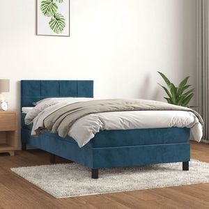 vidaXL Pat box spring cu saltea, albastru închis, 100x200 cm, catifea imagine