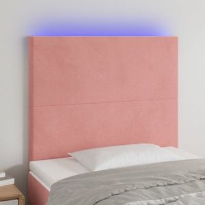 vidaXL Tăblie de pat cu LED, roz, 80x5x118/128 cm, catifea imagine