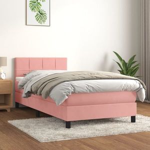 vidaXL Pat box spring cu saltea, roz, 90x190 cm, catifea imagine