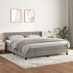 vidaXL Pat box spring cu saltea, gri deschis, 160x200 cm, catifea imagine