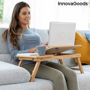 Masuta pliabila pentru laptop din bambus, Lapwood InnovaGoods, inaltime reglabila, 53.5x34 cm imagine