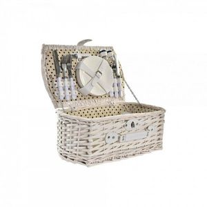 Cos de picnic pentru 4 persoane, DKD Home Decor, 44 x 28 x 19 cm , rachita, bej/alb imagine