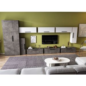 Living Pati 141 - Mobila Sufragerie Gri Beton + Alb imagine