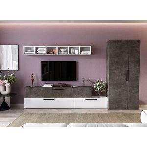 Living Pati 109 - Mobila Sufragerie Gri Beton + Alb imagine