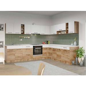 Set Mobila Bucatarie Colt Gastro 300*240 Alb/Stejar - C28 imagine