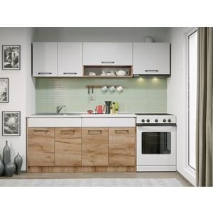 Set Mobila Bucatarie Gastro 220 Alb/Stejar - C06 imagine