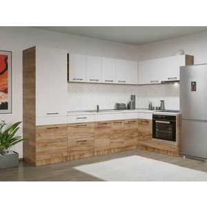 Set Mobila Bucatarie Colt Gastro 300*160 Alb/Stejar - C31 imagine