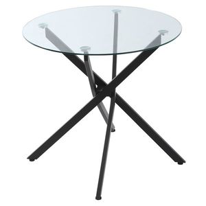 HOMCOM Masa Rotunda din Sticla si Picioare Incrucisate din Metal, Masuta Moderna pentru Sufragerie si Birou, 80x80x75cm, Negru imagine