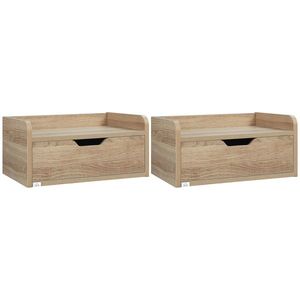 HOMCOM Set 2 Noptiere Suspendate cu Sertar de Depozitare, 40x30x19.5cm, Design Modern Natur pentru Dormitor | Aosom Romania imagine